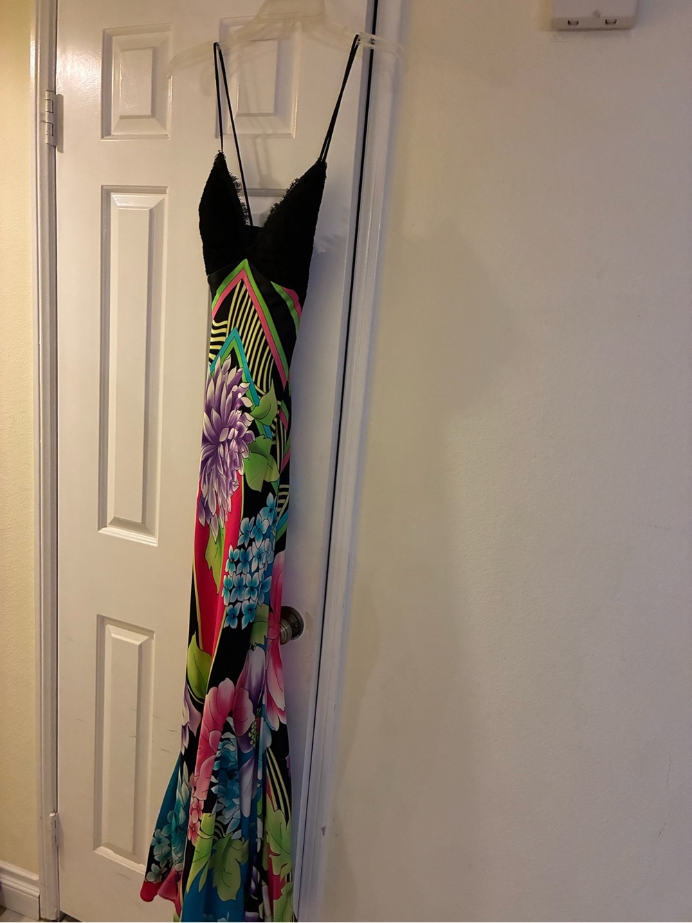 Cache silk gown with lace bodice